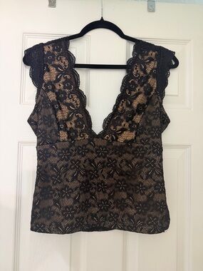 SHEIN Black Lace Overlay Nude Tank Top